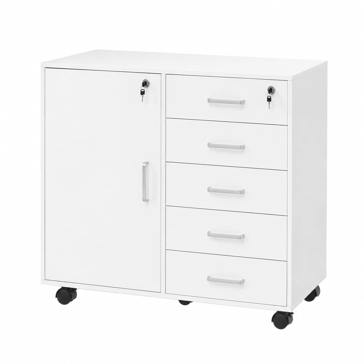 caisson-de-bureau-a-5-tiroirs-verrouillables-avec-roulettes-et-etageres-reglables-fwvabu3091ws