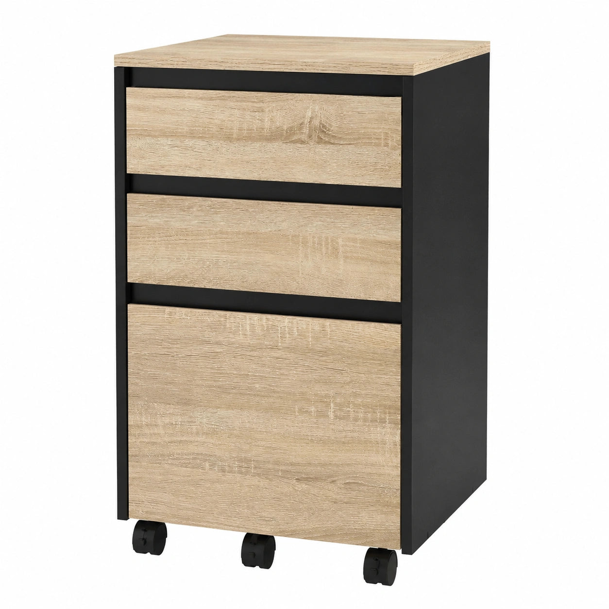 caisson-de-bureau-mobile-a-3-tiroirs-sur-roulettes-chene-clair-et-noir-40x40x715cm-zexsjj3098hx